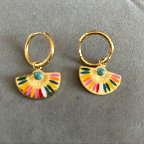 New beautiful Colorful Enamel Stainless Steel Fan earrings - Picture 6 of 7